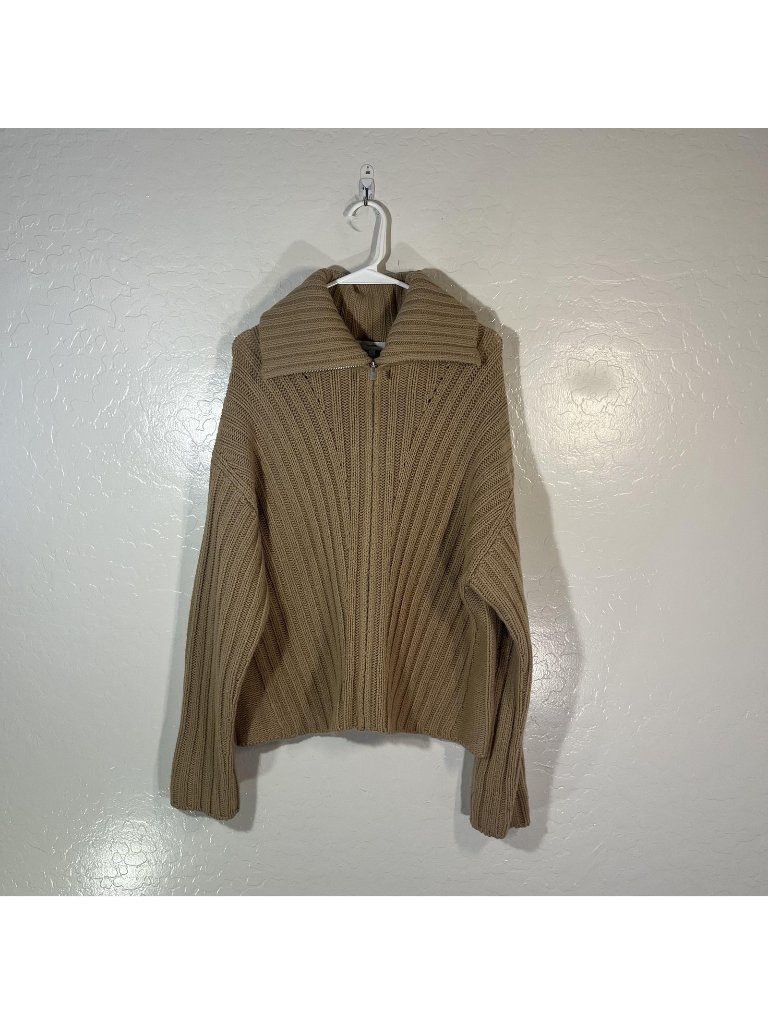 Vince Sweater Womens Xl Beige Wool Cashmere Collared Full Zip Chunky Ribbed Knit